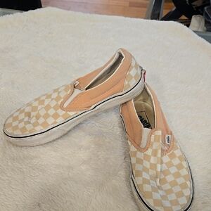 Vans Men's Checkerboard Slip-On Shoes - Tan and White